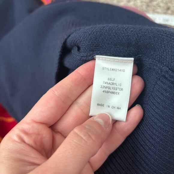 Jodiful Women’s Floral Balloon Sleeve Sweater S Colorblock Navy Pink Mock Neck - Picture 5 of 11